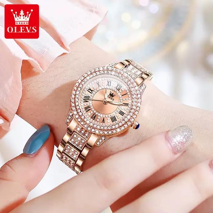OLEVS 9943 femmes montre haut de gamme de luxe or Rose diamant étanche