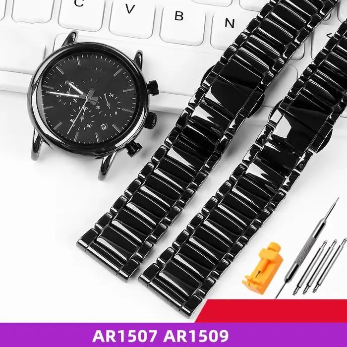 Bracelet de montre en céramique brillante noire 22mm pour homme robuste et élégant occasions spéciales