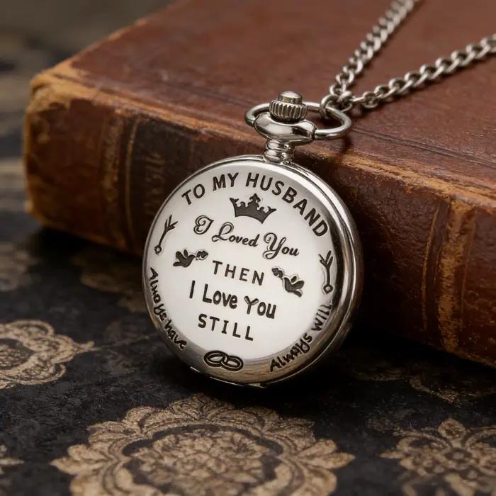 Montre de poche vintage gravée « Je t'aime » pour mon mari