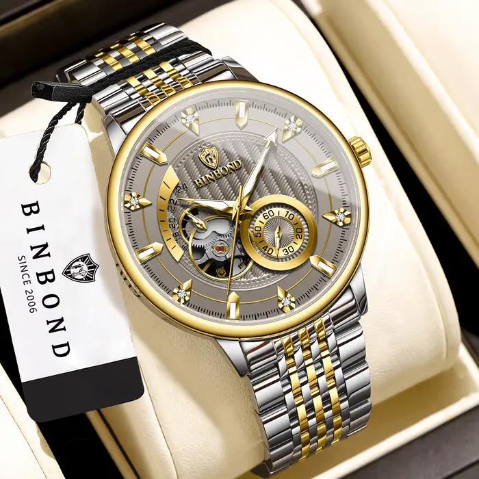 Montre-bracelet mécanique automatique tourbillon pour homme BINBOND