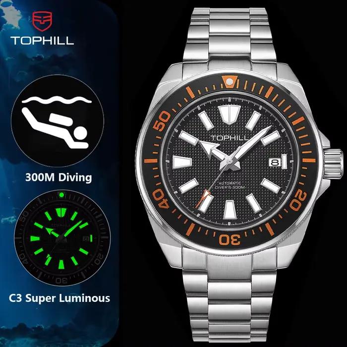 TOPHILL haute qualité 300M étanche automatique montre de plongée hommes mécanique montre-bracelet saphir Super lumineux