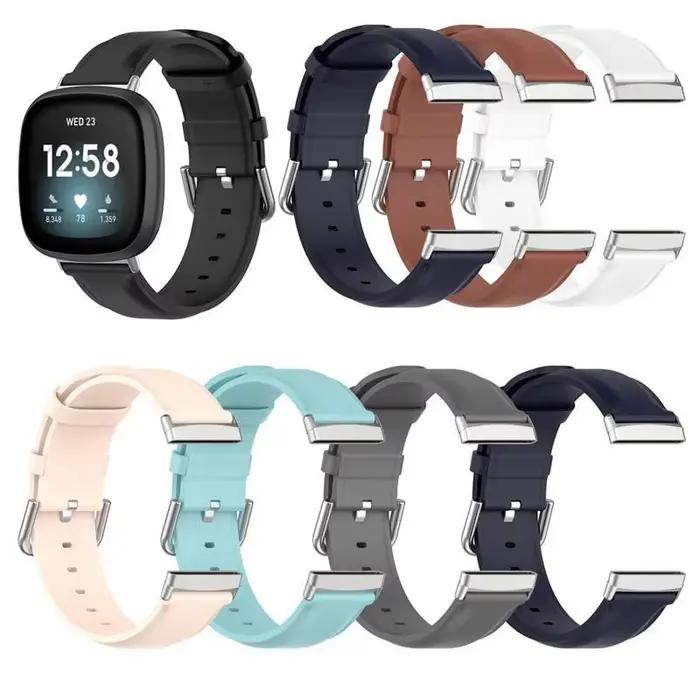 Bracelet de montre en cuir véritable pour Fitbit Versa 2 3 4