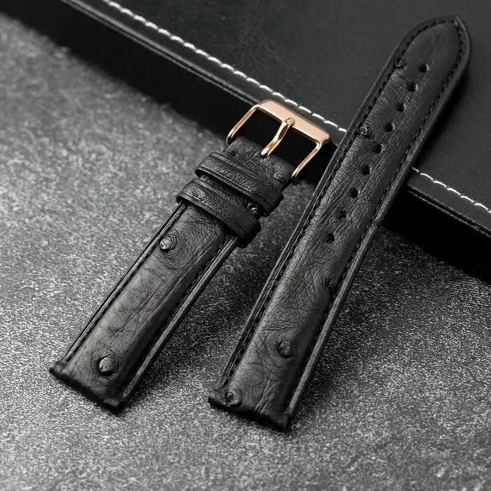 Bracelet de montre en cuir d'autruche sud-africain fait à la main 18 19 20 22 24mm noir beige occasionnels spéciaux polyvalents