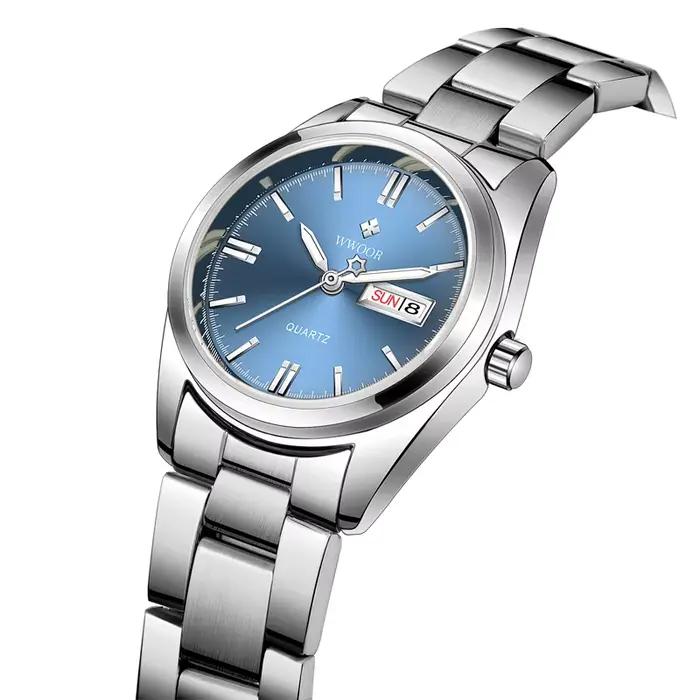 WWOOR 2024 nouveau haut de gamme marque femmes argent bleu montre mode acier inoxydable Quartz élégant étanche montre-bracelet Reloj Mujer