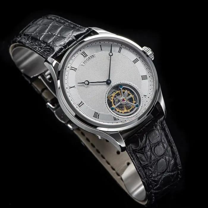 Sugess Tourbillon hommes montres ST8230 véritable Tianjin mouvement mécanique Vintage squelette montre-bracelet élégant Crocodile cuir