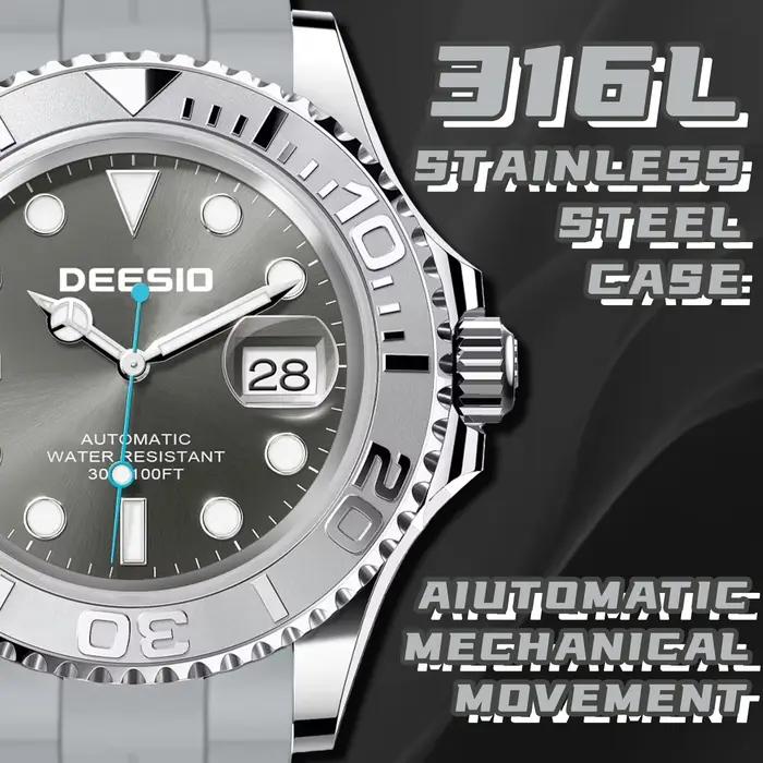 Deesio montre mécanique automatique hommes de luxe en acier inoxydable calendrier montre-bracelet étanche