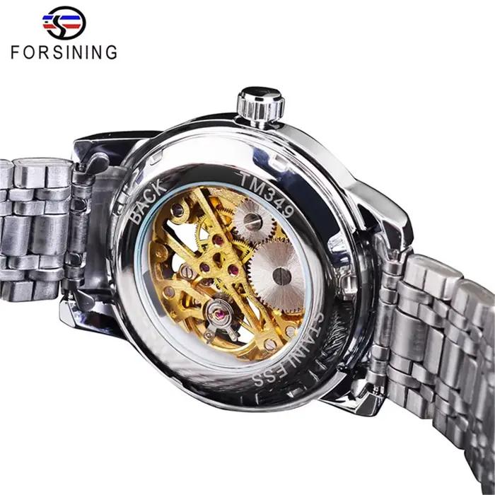 FORSINING 349 montre mécanique pour hommes affaires squelette rond argenté noir acier inoxydable montres-bracelets manuelles pour horloge masculine