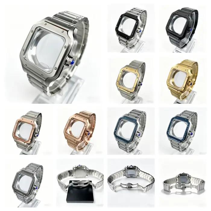 Kit de modification de montre Santos Inspired : boîtier carré de 38 mm + bracelet en acier inoxydable