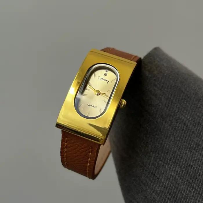 Montre Vintage Femme Carré Quartz Elégante Bracelet Cuir Occasions Spéciales