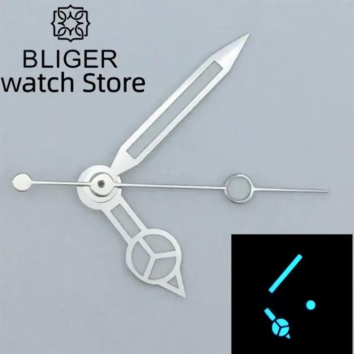 Aiguilles de montre lumineuses vertes/bleues BLIGER compatibles avec les mouvements ETA 2836 2824 Miyota 8205 8215 821A Mingzhu DG 2813 3804 NH35 NH36