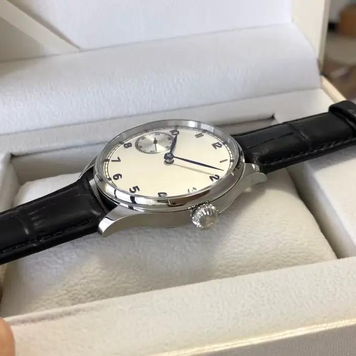 41mm GEERcalculator Pas de Logo Cadran Blanc Aiguilles Bleues ST3600 Montre Mécanique Vent Mouvement Pilote Montres Homme GR02-22