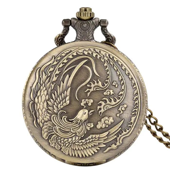Montre de poche rétro Phoenix embossée