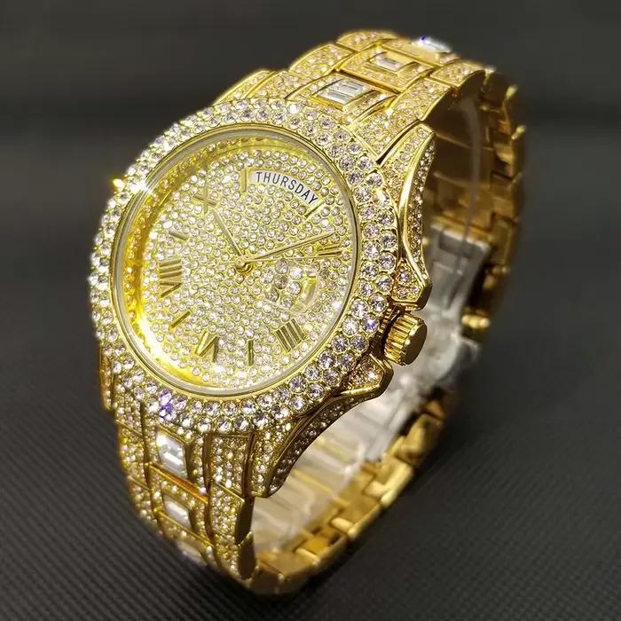 Montre-bracelet TikTok en acier inoxydable avec finition or plaqué, résistante à l'eau, pour homme et femme, idéale pour les soirées et les événements formels
