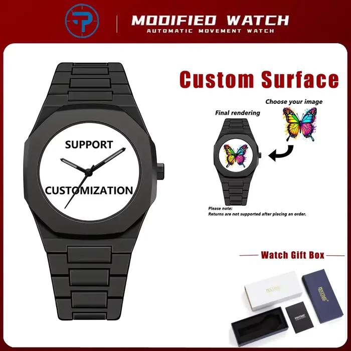Montre personnalisée homme boîtier plastique image unique montre noire minimaliste style décontracté mode quartz occassions spéciales cadeau anniversaire noël
