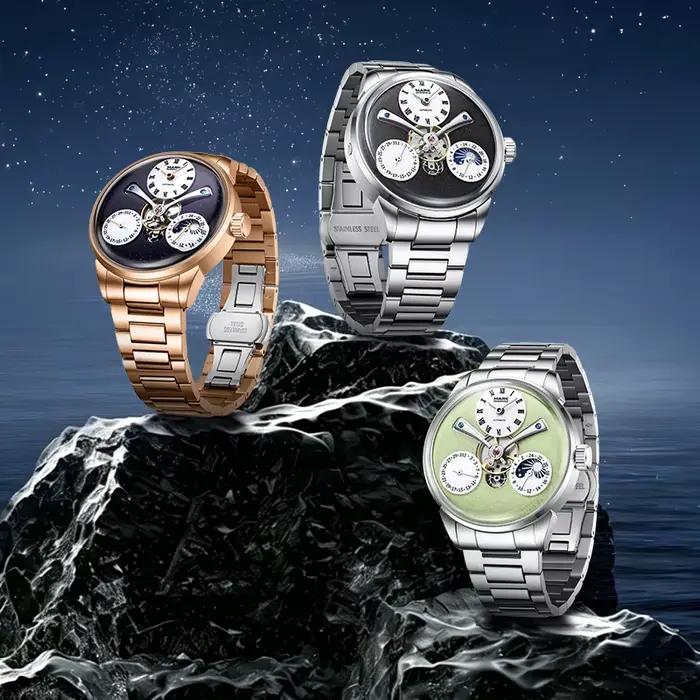 Montre mécanique automatique de luxe pour homme MARK FAIRWHALE avec mouvement apparent et affichage des phases lunaires