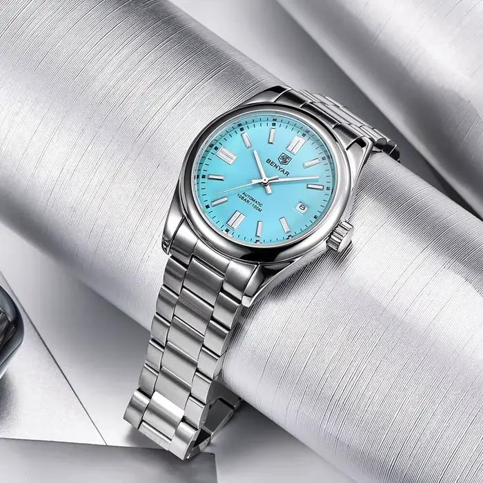 Montre mécanique homme BENYAR acier inoxydable avec mouvement automatique et résistance à l'eau 10 bars pour occasions diverses