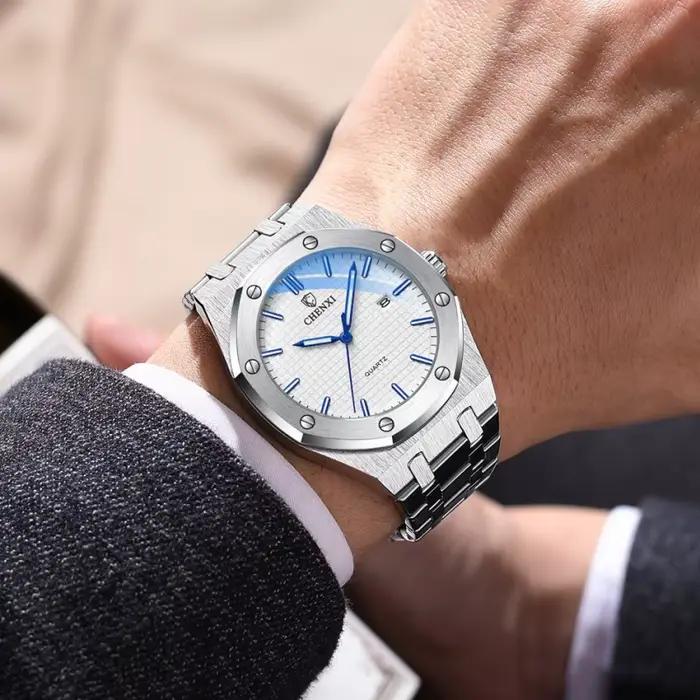 CHENXI 8248 chronographe Date affaires étanche montre pour hommes en acier inoxydable lumineux mode libre tendance étanche montre-bracelet