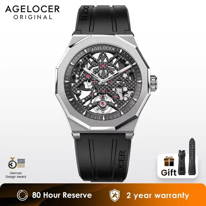 Montre AGELOCER Original Schwarzwald Montre Squelette Automatique Sportive Cadeau d'Anniversaire Occasions Spéciales Homme