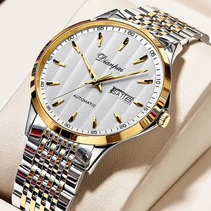 Dianpai montre mécanique entièrement automatique pour hommes double calendrier