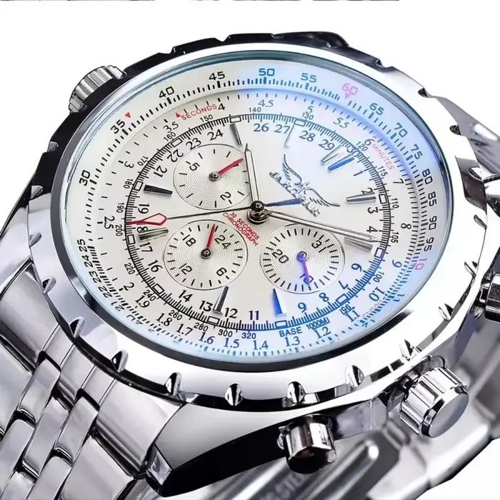 Montre en acier inoxydable pour hommes avec mouvement automatique à remontage automatique et design ajouré pour occasions spéciales et quotidiennes