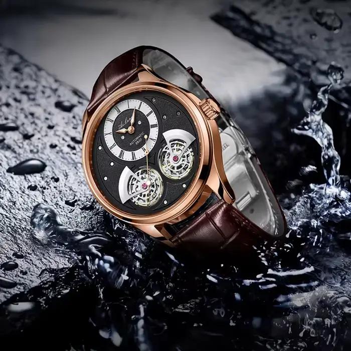 AILANG Montre mécanique pour hommes avec double tourbillon