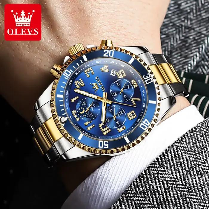 Montre homme multifonctionnelle chronographe quartz étanche phase de lune pour courses et activités aquatiques