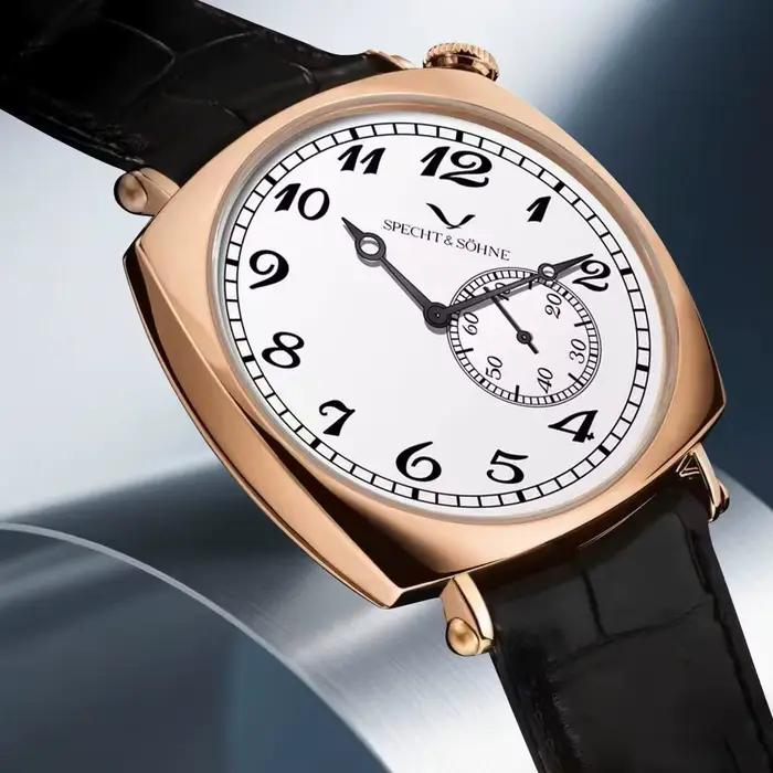 Specht & Söhne nouvelle montre Vintage 38mm pour hommes or Rose saphir cristal en cuir véritable montre-bracelet automatique 5ATM étanche
