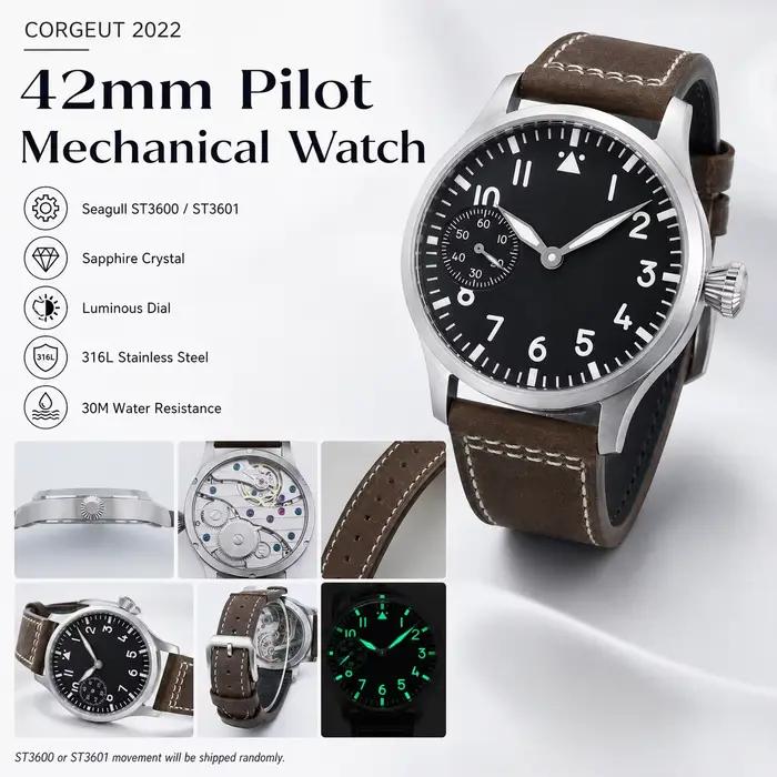 CORGEUT – montre mécanique de pilote pour hommes