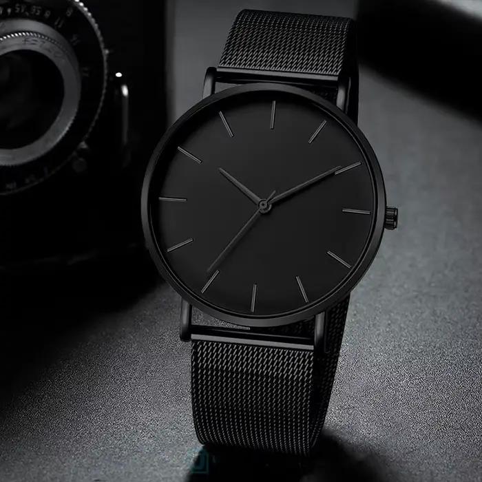 Montre-bracelet minimaliste en acier inoxydable pour homme