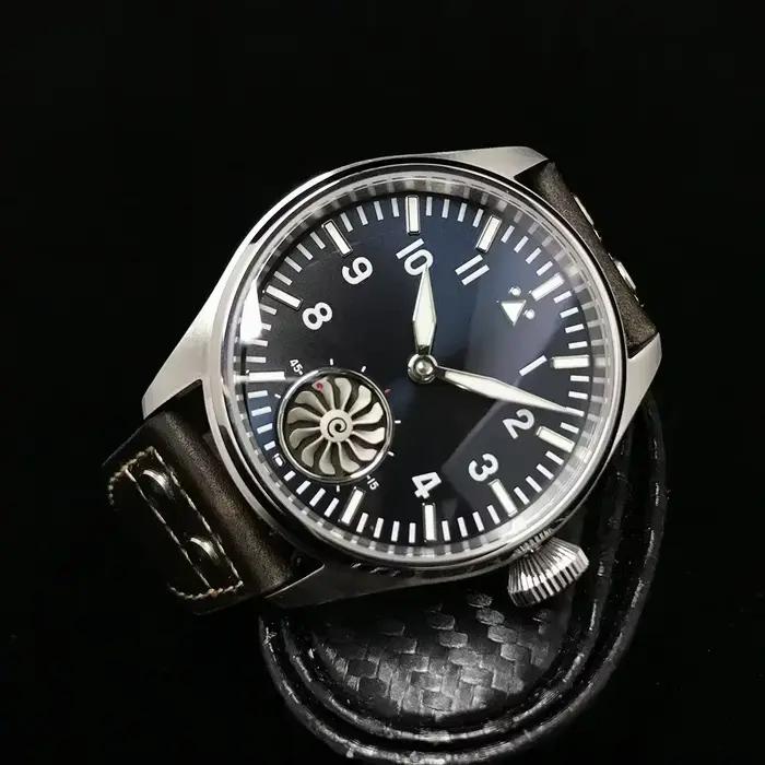 Montre Hruodland ST3620 Mécanique Hommes Mouette Pilote Rétro Saphir Bracelet Cuir Occasions Spéciales