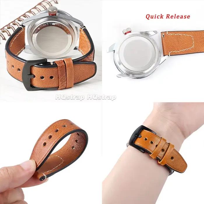 Bracelet en cuir rétro pour Rolex et Omega, cuir de vachette souple, dégagement rapide, bracelet universel vintage, 18mm, 20mm, 22mm pour homme et femme occasions spéciales