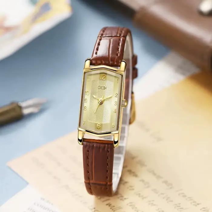Montre Femme Haut de Gamme GEDI Luxe Or Vintage Bracelet en Cuir Fin