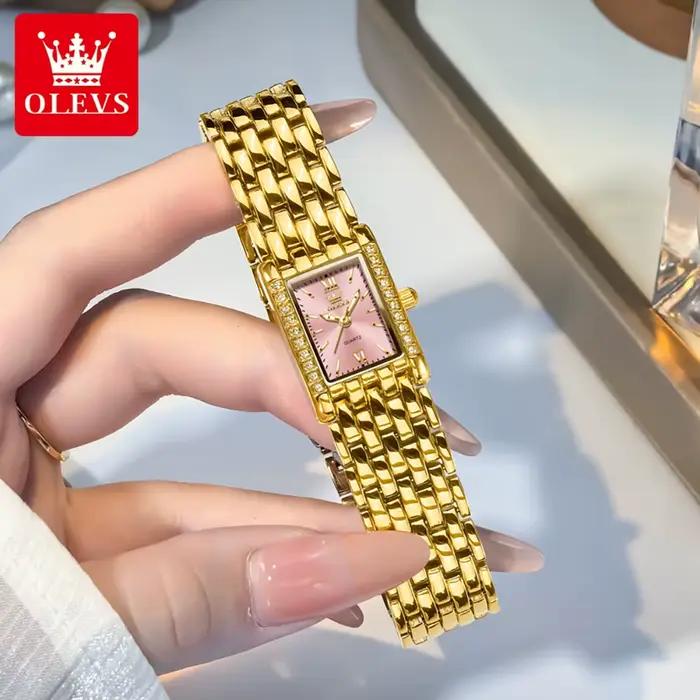 Montre dorée OLEVS en acier inoxydable pour femmes résistante à l'eau et élégante pour diverses occasions et cadeaux
