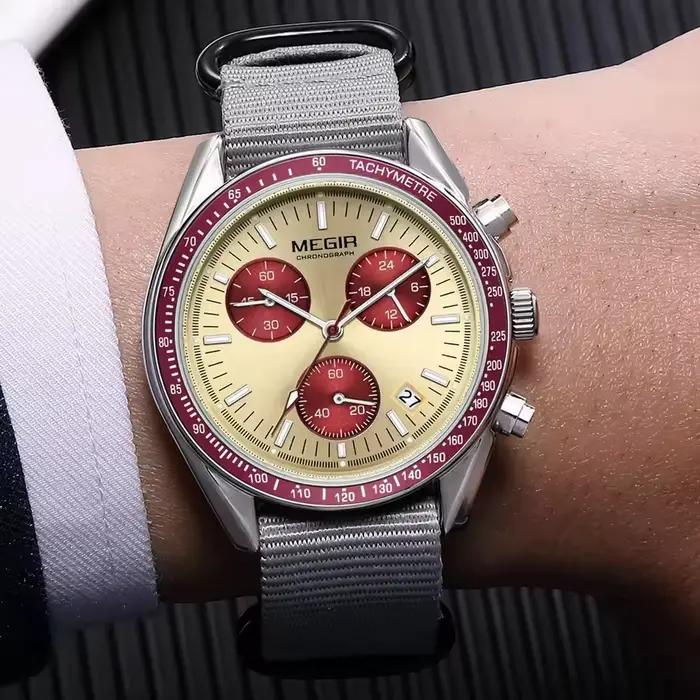 Nouvelle montre sport noire chronographe MEGIR résistante à l'eau avec calendrier complet et lunette luminescente pour homme occasions spéciales