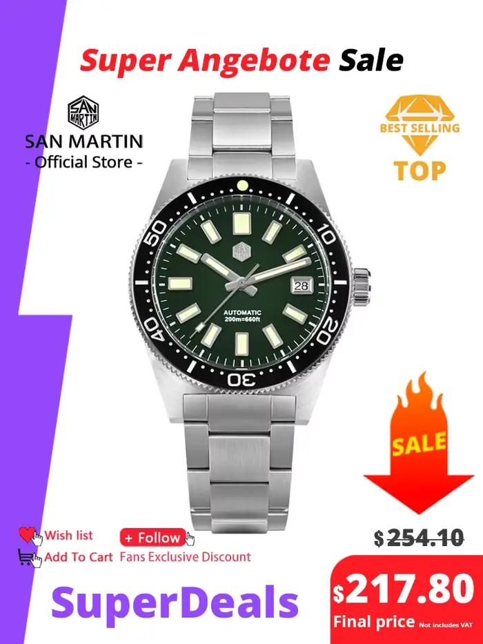 San Martin 62mas montre de plongée 39mm classique NH35 hommes montres mécaniques automatiques saphir étanche 200m SLN C3 lumineux SN0007