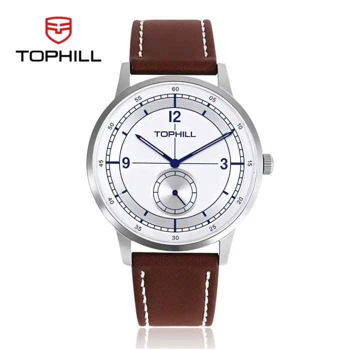 Montre à quartz pour homme TOPHILL Miyota 1L45 40 mm, bracelet en cuir, style rétro, lumineuse, avec sous-cadran des secondes à 6 heures, étanche 5 bars, Reloj TW098G