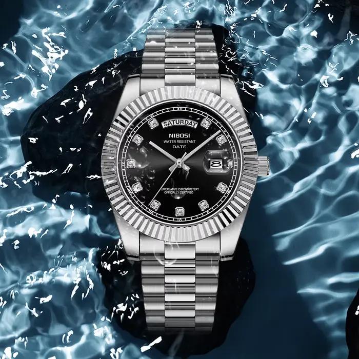 NIBOSI hommes montres haut de gamme de luxe or diamants montre classique