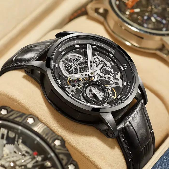 JINLERY montre pour hommes montres mécaniques automatiques squelette étanche montre-bracelet de luxe auto vent mâle
