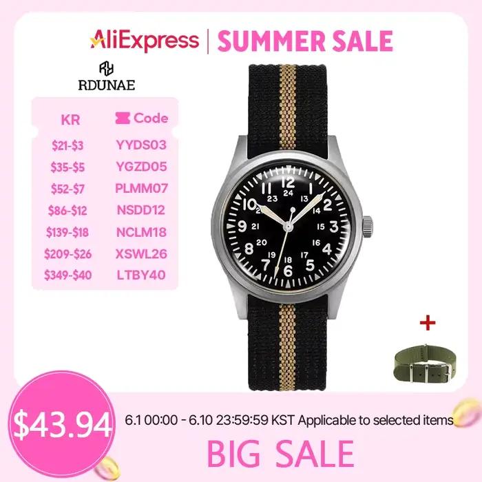 2025 nouveau RDUNAE RA03 34.5mm militaire hommes montre à Quartz Vintage G10 mis5 2035 montres K1 verre minéral montre-bracelet en acier inoxydable