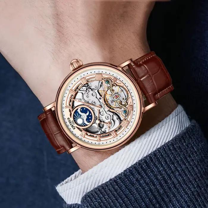 Montre Homme Squelette Tourbillon Phase de Lune Conception Haut de Gamme Luxe Étanche Décontractée Automatique Mécanique Occasions Spéciales