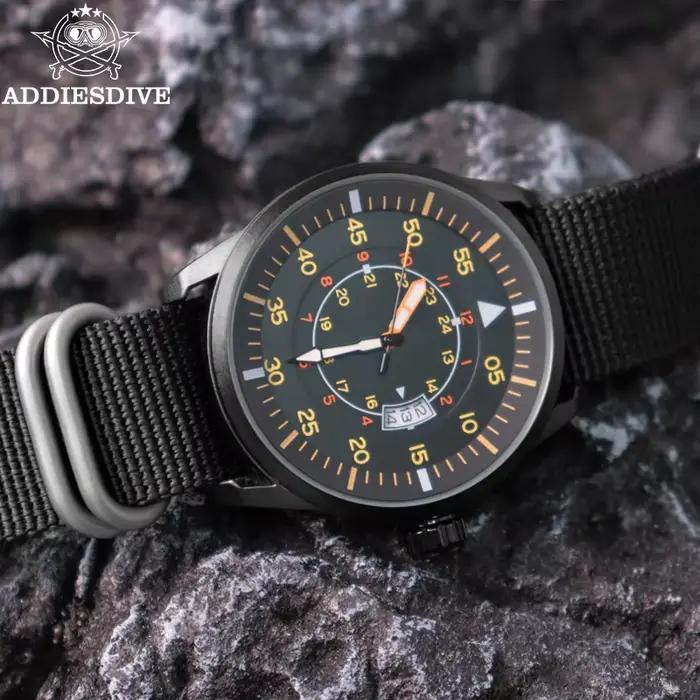 Montre à Quartz ADDIESDIVE pour Hommes avec Bracelet en Nylon Étanche et Lumineuse pour Occasions Sportives et Formelles