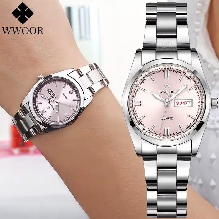 WWOOR nouvelle mode cadran rose dames montres à Quartz Montre de luxe pour les femmes étanche tenue décontractée Femme