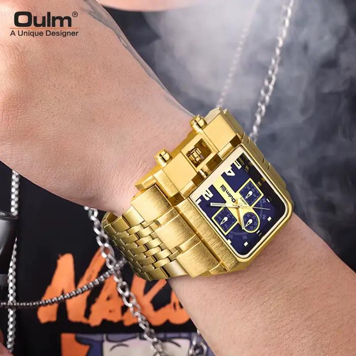 Oulm-Montre de marque de luxe en acier inoxydable pour homme