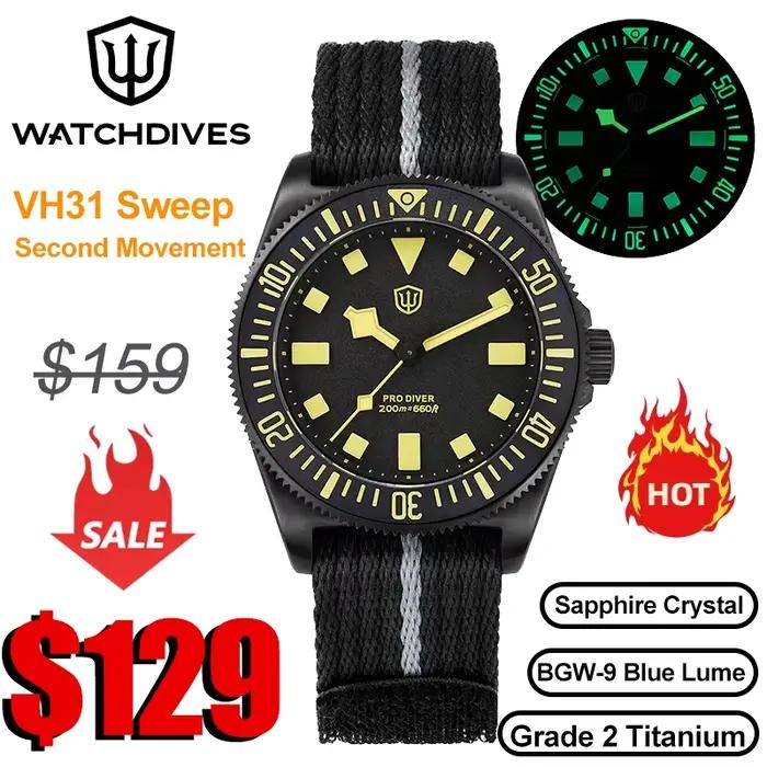 Watchdives EXD montre en titane hommes VH31 balayage deuxième mouvement saphir cristal lumineux 20Bar étanche 38mm montres Vintage