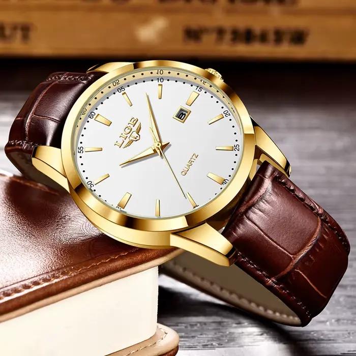 LIGE montres pour hommes de luxe de haute qualité montre en cuir de mode