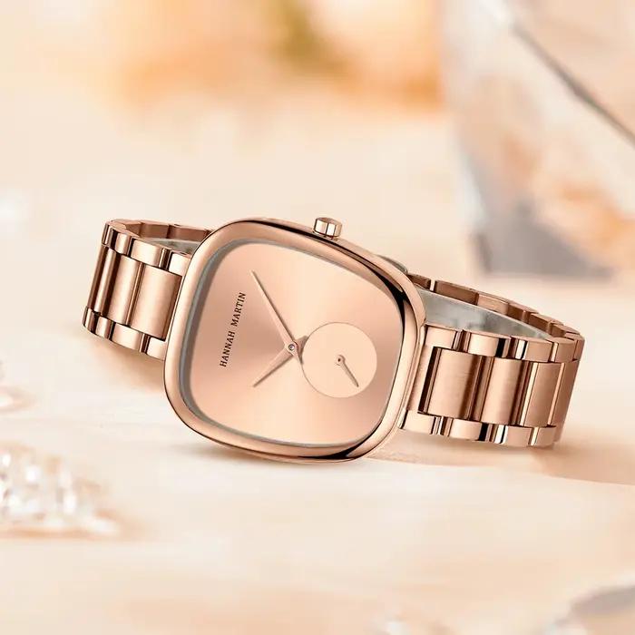 Montre-bracelet à Quartz pour femmes, or rose, baril de vin, style minimaliste, ovale, résistante à l'eau, pour occasions spéciales