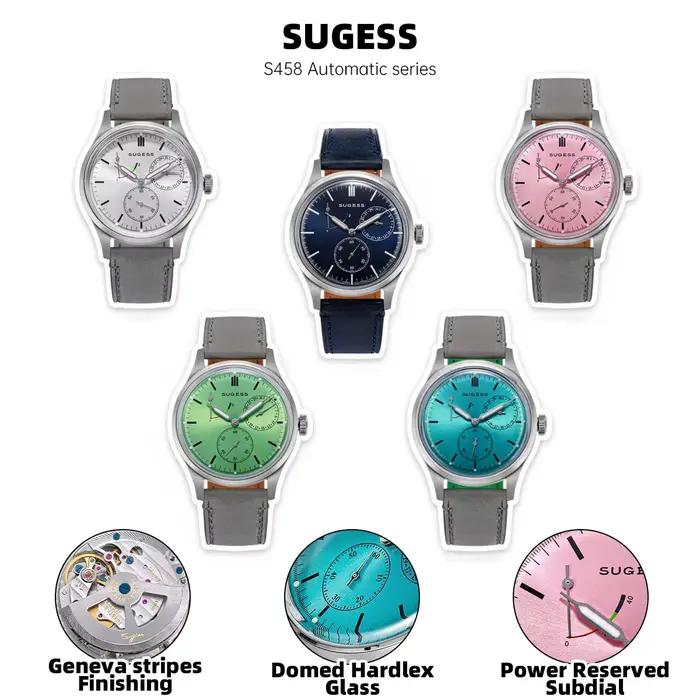 Montre SUGESS S458 en acier inoxydable avec mouvement Seagull ST1787, résistante à l'eau, pour homme, élégante et polyvalente occasions
