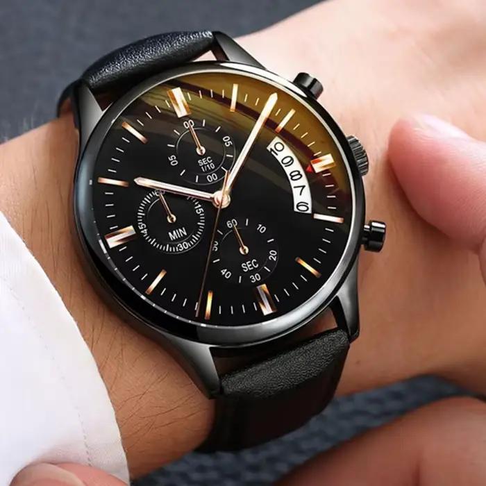 Montre-bracelet à quartz en acier inoxydable noir pour homme