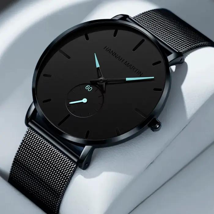 Hannah Martin montre pour hommes mode bleu noir chronométrage petit cadran Original mouvement à Quartz en acier