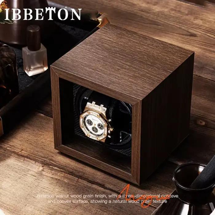 IBBETON Boîte à montres automatique en bois grain noyer noir